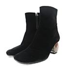 ロエベ LOEWE ベルベット ショートブーツ ヒール スクエアトゥ サイドジップ 36 23cm ブラック 黒 0108