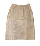 ロエベ LOEWE ラムレザー ひざ丈 スカート アナグラムボタン 羊革 茶 ブラウン ■MNK4