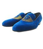 ルイヴィトン LOUIS VUITTON オートゥイユライン オペラシューズ ローファー ベルベット LV刺繍 ロゴ 6 25cm ブルー 青 0129 ■MNK4