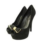 ルイヴィトン LOUIS VUITTON パンプス シューズ ハイヒール LVロゴ メタルリボン スエード 37 24.0cm 黒 ブラック 0122 ■MNK4