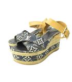 ルイヴィトン LOUIS VUITTON バウンダリーライン ジュートサンダル シューズ ウェッジソール 総柄 キャンバス レザー 35 22.0cm 紺 ネイビー 0122 ■MNK4