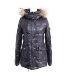 バーバリーブルーレーベル BURBERRY BLUE LABEL ダウンジャケット ダウンコート 裏地 チェック ラクーンファー フード ミドル丈 38 約M 茶 ブラウン 系 ■MNK4 0118