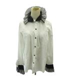 シャネル CHANEL フリル ブラウス ココマーク カラーストーンボタン シャツ 長袖 国内正規 34 白 ホワイト 0127 ■MNK4