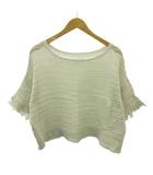 ジーナシス JEANASIS 美品 ニットカットソー フリンジ リネン コットン 半袖 F 白 ホワイト 0128