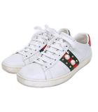 グッチ GUCCI エースライン スニーカー パールビジュー スタッズ レザー 切替 パイソン型押し 36 1/2 約23.5cm 白 ホワイト 系 ■MNK4 0128