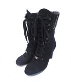 トッズ TOD'S ショートブーツ スエード 切替 レザー レースアップ ハイヒール 35 1/2 約22.5cm 黒 ブラック 0206