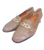 サルヴァトーレフェラガモ Salvatore Ferragamo ガンチーニ ビットローファー リザード 型押し レザー 金具 7 D 約24.5cm ベージュ 系 0206