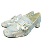 プラダ PRADA ビジュー ローファー パンプス チャンキーヒール 青 ブルー 37 約23.5cm ■MNK5