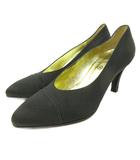 シャネル CHANEL サテン パンプス ヒール ブラック×ゴールド 35 約22.5cm ■MNK5