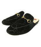 グッチ GUCCI プリンスタウン ホースビット ミュール サンダル GG柄 ベルベット 黒 ブラック 6.5 約23.5cm 475094 ■MNK5