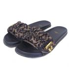 フェンディ FENDI フィール サテン スライド サンダル ズッカ柄 ロゴ チャーム 38 約25cm 茶 黒 ブラウン ブラック 系 ■MNK5 0209