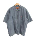 レッドキャップ RED KAP FREAK'S STORE 別注 ヒッコリーワークシャツ リラックスフィット ハーフジップ ロゴ 半袖  ネイビー L