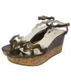 プラダ PRADA ウェッジソール ストラップサンダル エナメル 靴 37.5 約24.5cm 茶 ブラウン IBO90 /X