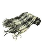 イッセイミヤケ ISSEY MIYAKE プリーツ ストール チェック柄 フリンジ シルク ウール コットン 黒 白 ブラック ホワイト 0303 IBO92