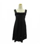 バーバリーブルーレーベル BURBERRY BLUE LABEL キャミワンピース 切替 ベルベット ひざ丈 38 黒 ブラック 0303 IBO92