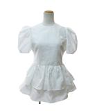 ボーダーズアットバルコニー BORDERS at BALCONY ジャガードペプラムトップス チュニックブラウス シャツ フリル エンボス花柄 リボン 36 白 ホワイト 0304