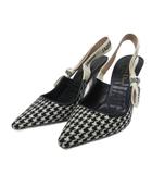 クリスチャンディオール Christian Dior J'Adior ジャディオール スリングバック パンプス ハウンドトゥースチェック レザー 34 D 黒 ブラック 白 ホワイト IBO92