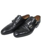 ダブルモンク レザー ビジネスシューズ 革靴 ストレートチップ イタリア製 UK6 黒 ブラック IBO92