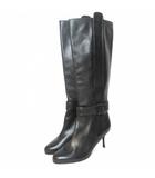 サルヴァトーレフェラガモ Salvatore Ferragamo ロング ブーツ レザー ベルト ヒール 靴 4.5 約22cm 黒 ブラック IBO92 /X