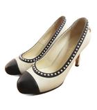 シャネル CHANEL パンプス パール ココマーク バイカラー ラウンドトゥ 34.5 アイボリー 黒 ブラック