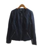 ザラ ZARA ジャケット M 紺 ネイビー  フェイクレザー ノーカラー ジップアップ/HW