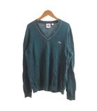 ラコステ ライブ Lacoste L!VE 美品 ニット セーター Vネック ロゴパッチ 長袖 3 緑 グリーン /SJ