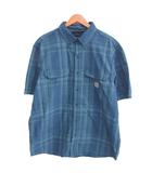 カーハート carhartt 美品 PLAID S/S SHIRT チェックシャツ 半袖 ロゴ L 青 ブルー TW4625-M