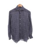 バルバ BARBA チェックシャツ リネン 麻 長袖 15/38 紺 ネイビー /FF IBO98