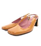 プラダ PRADA パンプス ミュール スクエアトゥ エナメル チャンキーヒール 35 黄 イエロー /FF IBO100