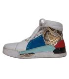 クリスチャンルブタン Christian louboutin ルビキック フラット Loubikick Flat ハイカットスニーカー スパイク バイソン柄 マルチカラー 41 白 ホワイト ■MNK10