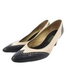 グッチ GUCCI パンプス バイカラー レザー 37.5 白 紺 ネイビー /FF IBO102