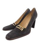 グッチ GUCCI パンプス スエード ロゴ プレート 36.5 紺 ネイビー /FF IBO102