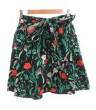 ケイトスペード KATE SPADE タグ付 ベルテッドスカート 総柄 ひざ丈 0 黒 /FF IBO102