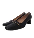 グッチ GUCCI パンプス シューズ 371/2 約23.5cm ピット スクエアトゥ チャンキーヒール 黒 ブラック ■IBO104