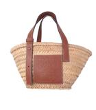 ロエベ LOEWE アナグラム バスケットバッグ ハンドバッグ スモール 262121 スペイン製 切り替えデザイン ロゴ 茶 ブラウン