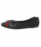 グッチ GUCCI フラットシューズ バレエシューズ 371/2 約23.5cm シェリーライン レザー 切り替えデザイン 黒 ブラック ■IBO104