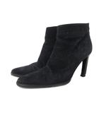 グッチ GUCCI ショートブーツ ブーティ 371/2 約24㎝ ヌバック バックジップ ハイヒール アーモンドトゥ 黒 ブラック ■IBO104