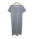 マリメッコ marimekko キッズ カットソーワンピース ロング ボーダー 半袖 子供服 女の子 120 ネイビー ホワイト ■IBO104 /X