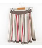 フレアスカート ひざ丈 ストライプ 茶 ベージュ 2 *A100