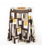 フレアスカート ひざ丈 総柄 茶 ベージュ 2 *A103