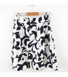 スカート ひざ丈 フレア 総柄 紺 白 2 *A157