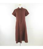 ジーユー GU カラーシャツワンピース 半袖 ミモレ丈 茶 M *A264