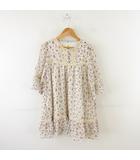 クミキョク 組曲 KUMIKYOKU フレアワンピース 七分袖 レース 花柄 ひざ丈 オフホワイト 赤 LL *A348