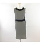 ワンピース ノースリーブ ひざ丈 紺 白 M *T559