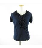 レリアン Leilian カットソー 半袖 フリル 紺 9 *A652