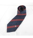 セリーヌ CELINE シルクネクタイ ストライプ 総柄 紺 赤 *A830 ☆AA★