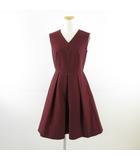 ノースリーブVネックワンピース プリーツ ひざ丈 紫 2 *A931