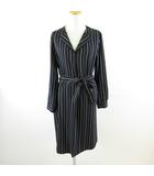 プラステ PLST ワンピース ひざ丈 長袖 ストライプ 濃紺 M *T191