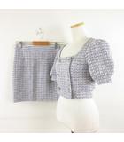  Dazy ツイードセットアップ カットソー 半袖 ミニスカート チェック 紫 白 S *A242