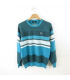 マンシングウェア MUNSINGWEAR スポーツウェア ゴルフ ボーダーニット 長袖 青 緑 L *A286